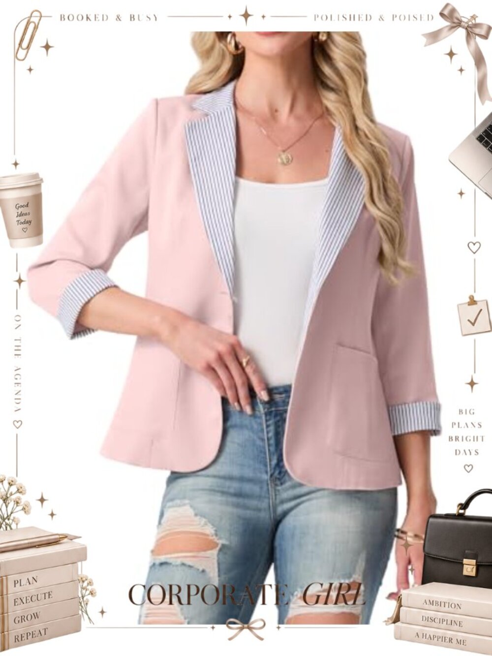 Women's Lightweight Business Blazer 3/4 Sleeve Casual Suit Jacket Pockets